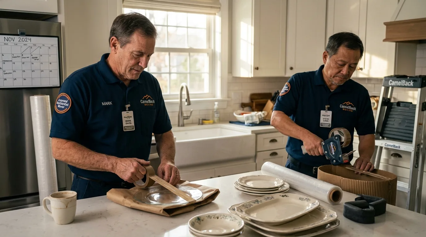 Professional crew packing kitchen dishware in Milton, PA